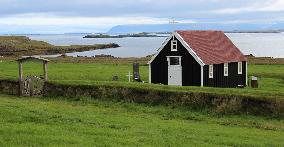 Snaefellsnes peninsula, lanscape, Bjarnarhofn church