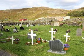 Iceland landscape, Reykjahlidarkirkja cemetery