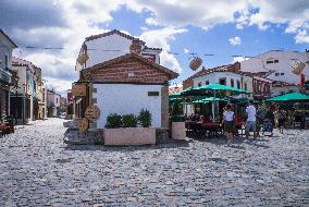 Korce (Korca) town center, restaurant, tourists