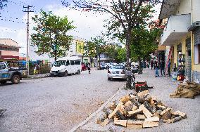 Korce (Korca) town, chopped wood