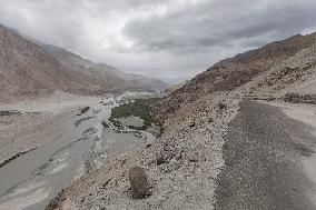 Mountain road, river, Himalayas, Ladakh, Kashmir, India