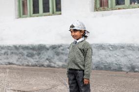 Ladakhi young girl, student, school, Leh, Himalayas, Ladakh, Kashmir, India