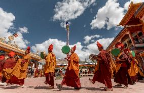 Dancing lamas, monastery, Himalayas, Ladakh, Kashmir, India