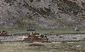 Tanks, military, stupa, mountains, Himalayas, Ladakh, Kashmir, India