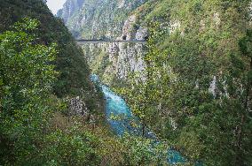 Bridge over the Piva River canyon