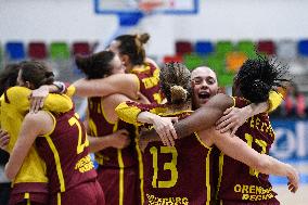 Basketball players of Orenburg celebrate a victory