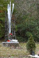 sculpture Homage to Jan Palach: Flame at cemetery in his home town of Vsetaty