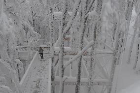 Valaska panoramic trail, skywalk, snow, footbridge