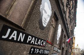 Jan Palach and Josef Toufar victims of communism in Czechoslovakia. Street art