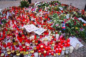 Wenceslas Square, 50th anniversary of Palach's death, Jan Palach and Jan Zajic Memorial, piety, candles