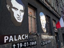 Jan Palach and Josef Toufar victims of communism in Czechoslovakia. Street art