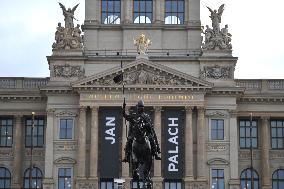 50th anniversary of Palach's death, National Museum, black flags, name, Jan Palach