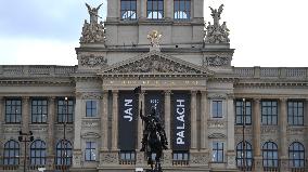 50th anniversary of Palach's death, National Museum, black flags, name, Jan Palach