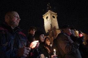 March in Prague paying respect to Palach's death in 1969, Old Town Square