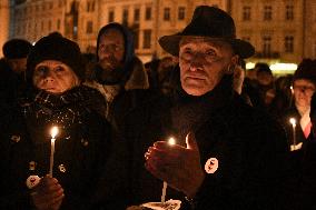 March in Prague paying respect to Palach's death in 1969, Old Town Square