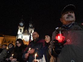 March in Prague paying respect to Palach's death in 1969, Old Town Square