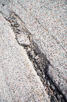 damaged bridge with SH6 road, surface, top, hole