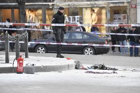 Wenceslas Square in Prague, man set himself on fire, police, scene