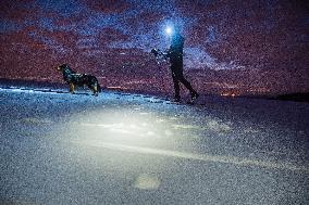 cross-country skier, skiing