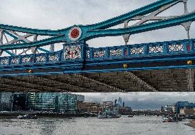 Tower Bridge, HMS Belfast (C35), London, River Thames