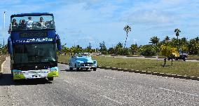 Life style in Varadero, Panoramic Bus Tour, old car, veteran