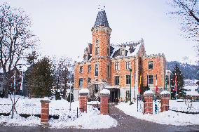 Schladming city hall and city municipal office, winter, snow