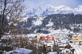Catholic Parish Church of Saint Agathius, Schladming, winter, snow