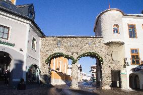 the city gate, Salzburgertor, Schladming, winter, snow