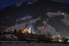 the Holy Rosary church, winter, snow, Stein an der Enns