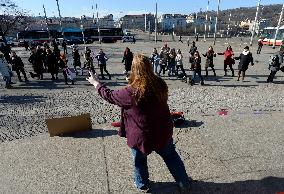 group dance against violence against women on occasion of One Billion Rising international campaign