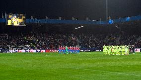Soccer players of Viktoria Plzen  and Dinamo Zagreb pay respect to Emiliano Salu