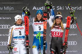 Viktoria Rebensburg, Petra Vlhova, Mikaela Shiffrin