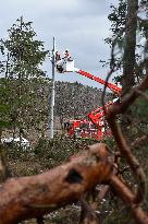 Consequences of night wind storm Eberhard in the Czech Republic, wire, electricity network, damage, technician, electrician