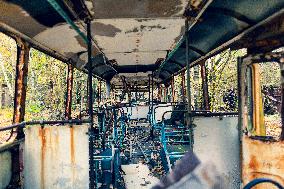 Chernobyl zone, restricted territory, Pripyat, Prypiat, car, bus