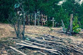 Chernobyl zone, restricted territory, village Krasne, cemetery
