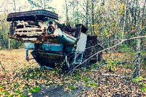Chernobyl zone, restricted territory, Pripyat, Prypiat, car