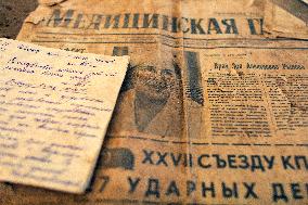 Chernobyl zone, restricted territory, dog, village Lis, newspaper for doctors, old
