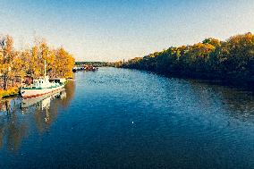 Chernobyl zone, restricted territory, Chernobyl harbour, boat