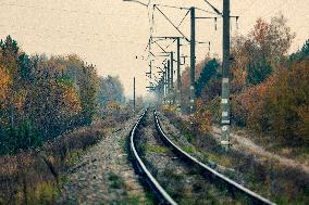 Chernobyl zone, restricted territory, Zymovyshche village, railway