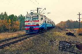 Chernobyl zone, restricted territory, Zymovyshche village, railway, train, transport