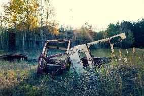 Chernobyl zone, restricted territory, Zymovyshche village, farm