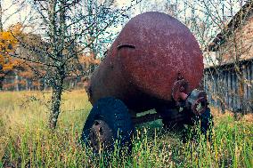 Chernobyl zone, restricted territory, Zymovyshche village, farm