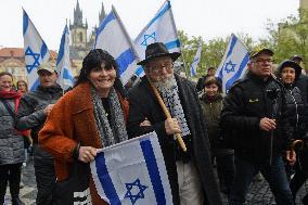 rally protesting and warning against the danger of anti-Semitism, Israeli flag, flags