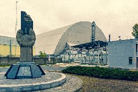 Chernobyl zone, restricted territory, power plant sarcophagus