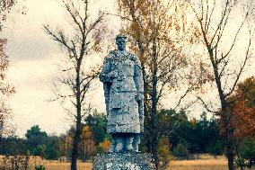 Chernobyl zone, restricted territory, village Masheva, statue