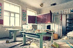 Chernobyl zone, restricted territory, village Masheva, school