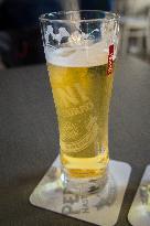 Nastro Azzurro beer, glass, half litre, Peroni Brewery, beer mat