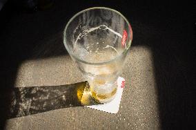 Nastro Azzurro beer, glass, half litre, Peroni Brewery, beer mat