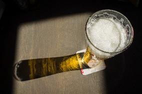 Nastro Azzurro beer, glass, half litre, Peroni Brewery, beer mat