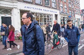 bicyclist pass the Amsterdam Tulip Museum